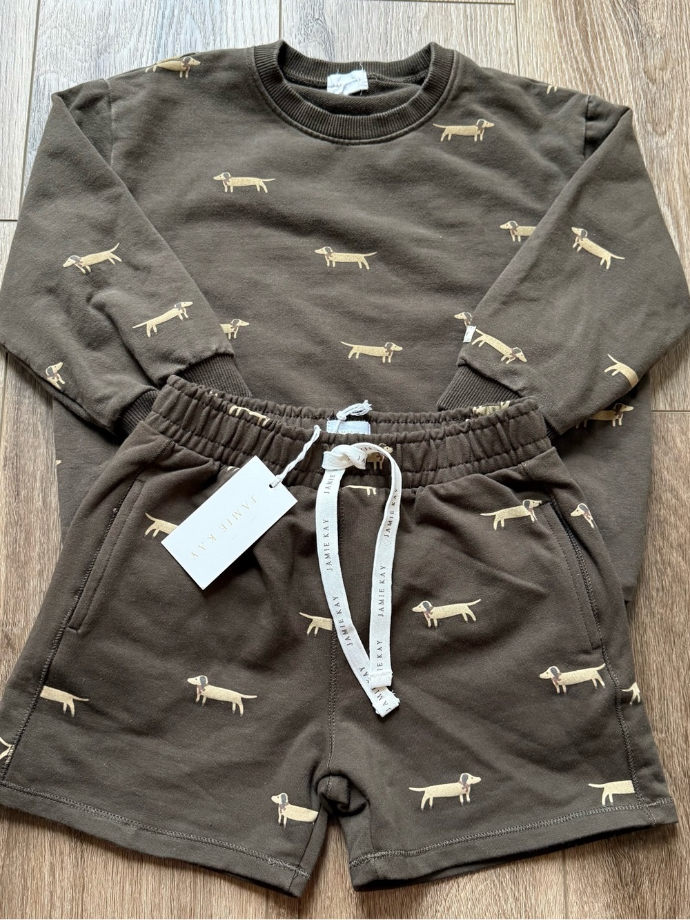 Jamie Kay Brown Sweatpants with Cream Dachshund Print size 6